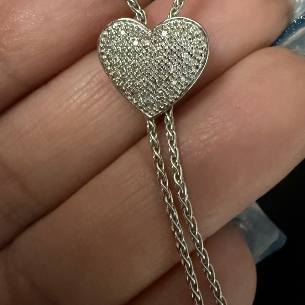 Diamond Dazzling Silver Heart Bolo Style Necklace IGA Certified .10ct